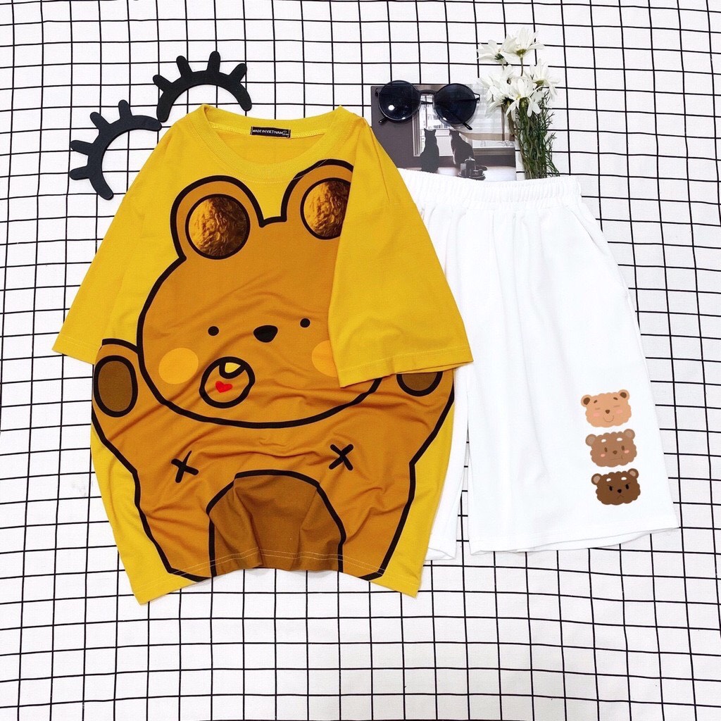 Đồ Bộ Hoạt Hình Cartoon Forn Rộng Unisex GẤU TRÀ SỮA Phong Cách Ulzzang Hàn Quốc Dễ Thương HOT TREND , Vải Coton Mát Mẻ - Chất Vải Mềm Mịn Co Giãn Tốt , Đồ Bộ Nam Nữ Mặc Nhà Xinh Xắn TTSLB0323