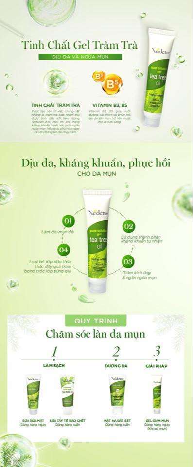 Gel Giảm Mụn Tràm Trà Vedette 18g