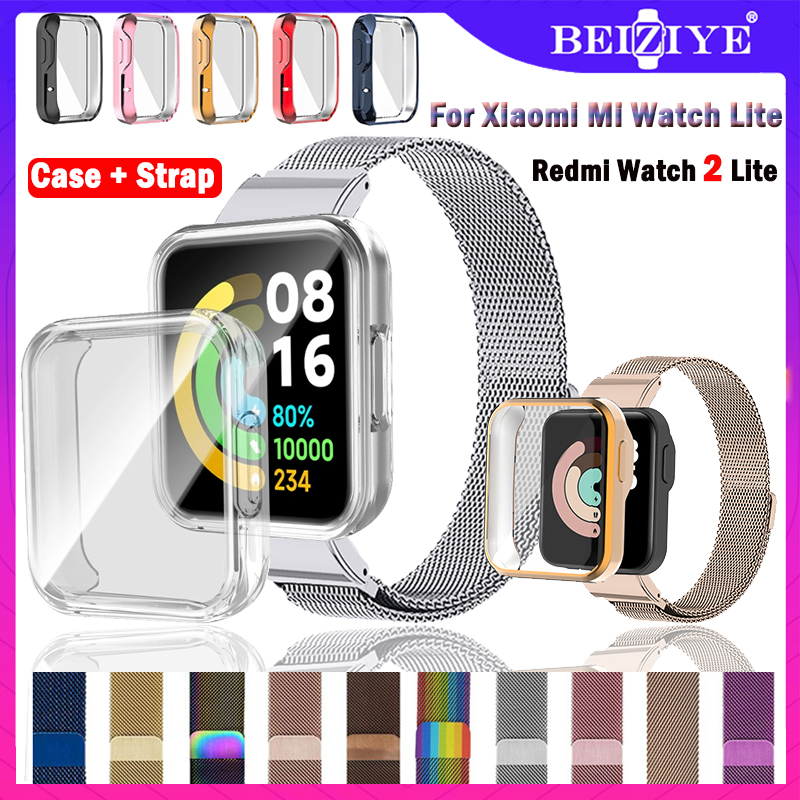 Vỏ + dây đeo Xiaomi Redmi Watch 2 Lite Dây đeo bằng thép không gỉ Milanese cho đồng hồ thông minh Xiaomi Mi Watch Lite Vỏ bảo vệ dây đeo