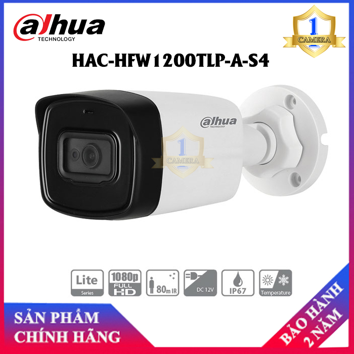 [HCM][NHÀ PHÂN PHỐI CHÍNH THỨC] Camera HDCVI Hồng Ngoại 2.0 Megapixel DAHUA DH-HAC-HFW1200TLP-A-S4 - Camera Thế Hệ S4 - Tích Hợp Mic Ghi Âm-Camera Số 1