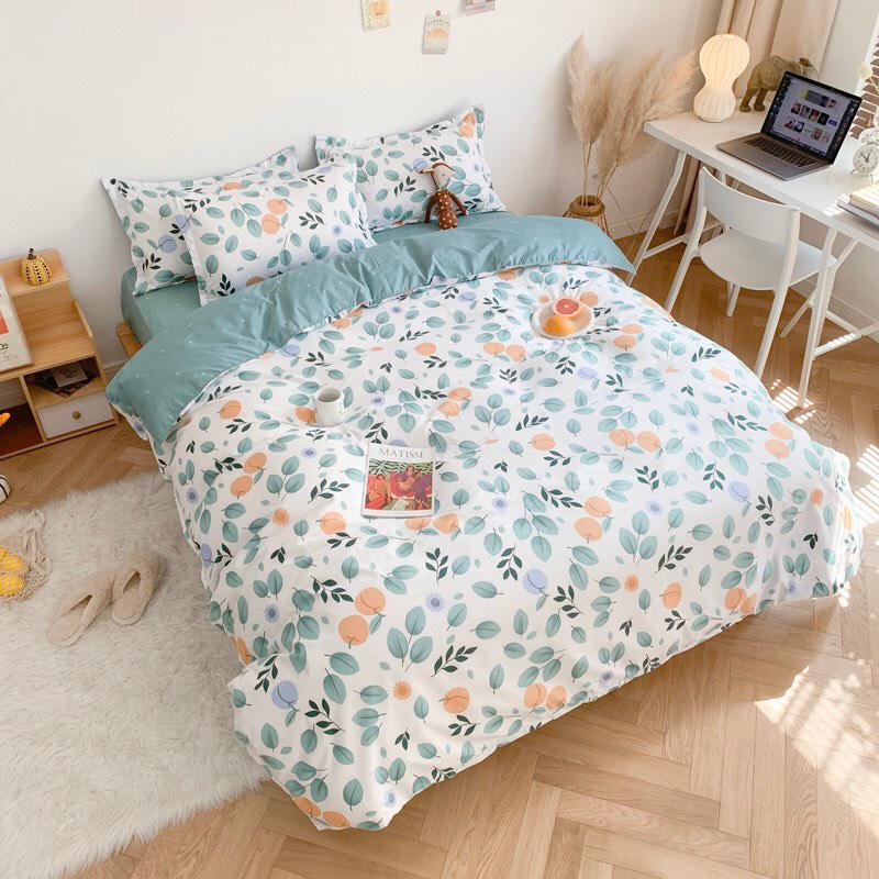 Trọn bộ 4 món cotton poly nhập mẫu vườn cam xanh sang chảnh