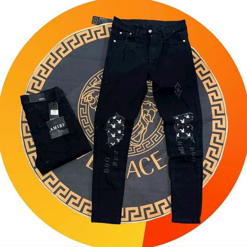 Quần jean nam dài xanh rách gối thêu chữ đẹp nhiều mẫuchất jean dày dặn kiểu dáng trẻ trung giá tốt KAYSTORE