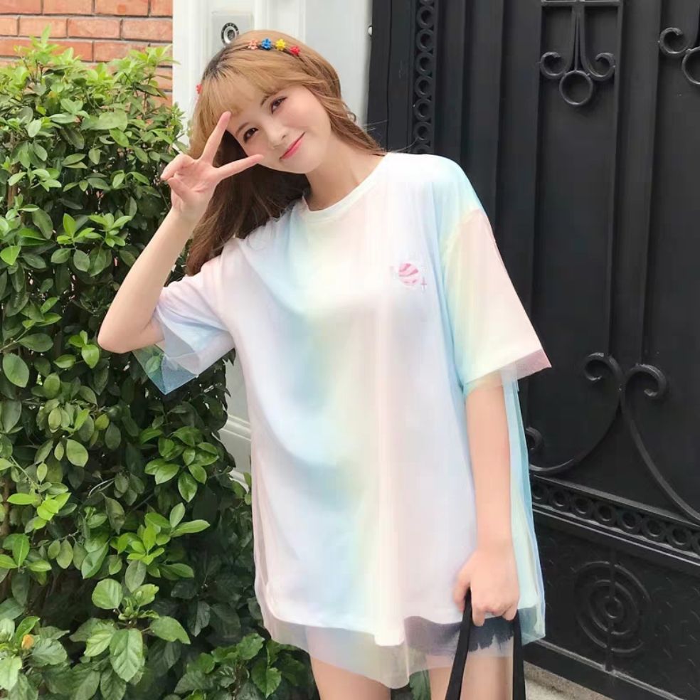 [HCM]Áo kiểu phối lưới rainbow xinh xắn