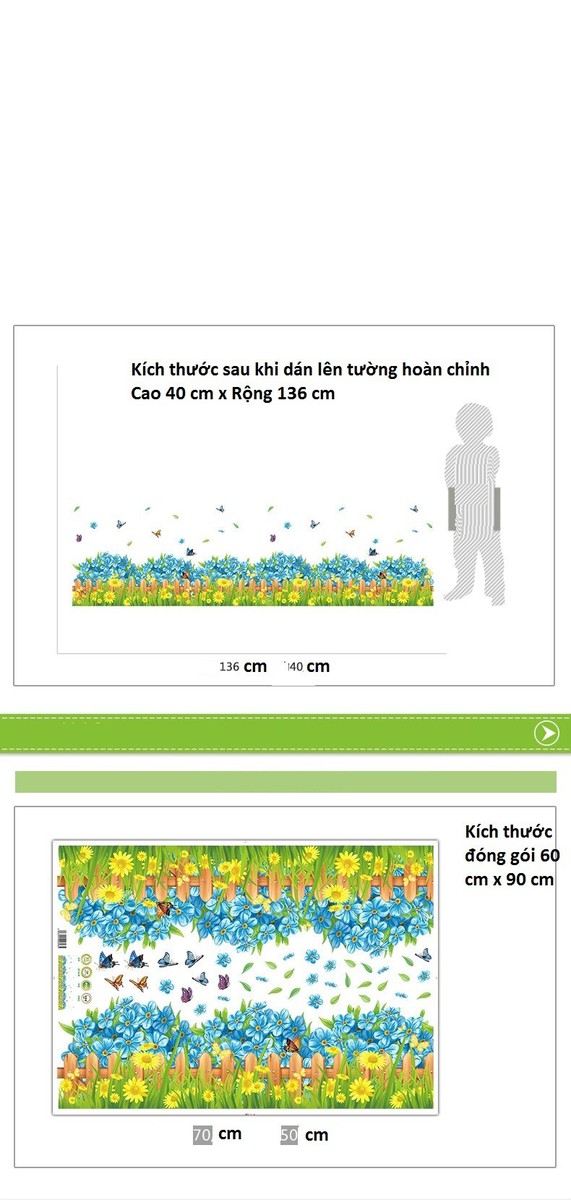 [HCM]DECAL DÁN CHÂN TƯỜNG HÀNG RÀO HOA XANH