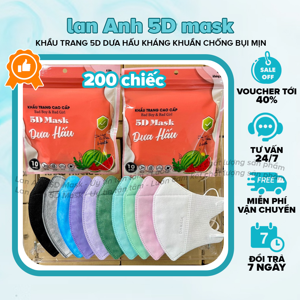 Khẩu trang 5d màu trắng 4 lớp kháng khuẩn - lọc bụi mịn, ôm sát mặt, đủ size. khẩu trang dưa hấu, khẩu trang seiko. khẩu trang 5d lan anh mask