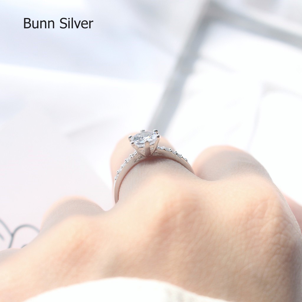 Nhẫn bạc nữ Krystal Ring đính đá 6 trấu, nhẫn nữ DoLee Silver bạc 925