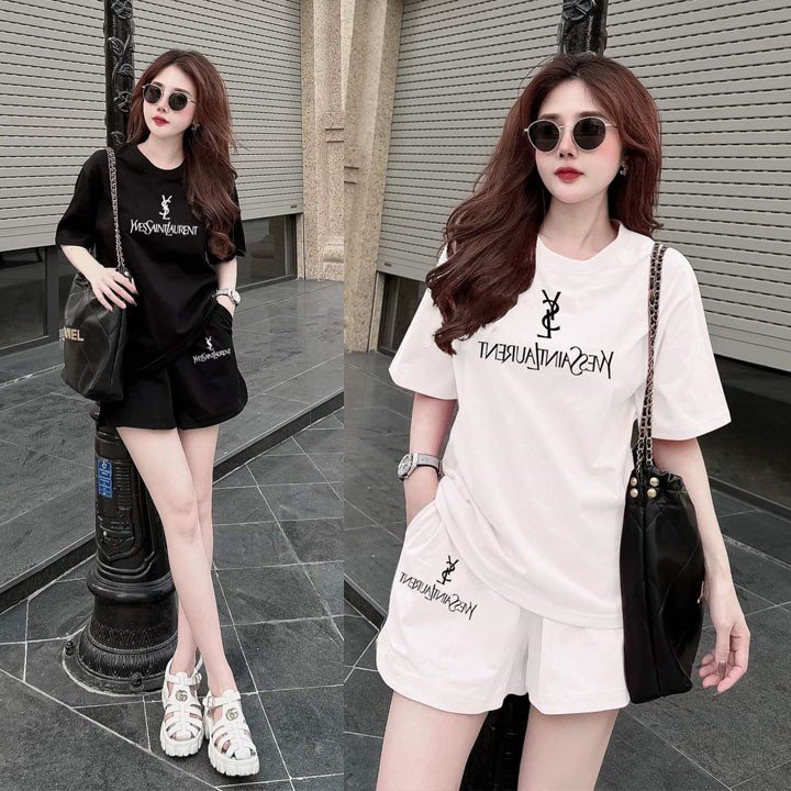 BỘ SHORT COTTON YSL LOGO THÊU CAO CẤP