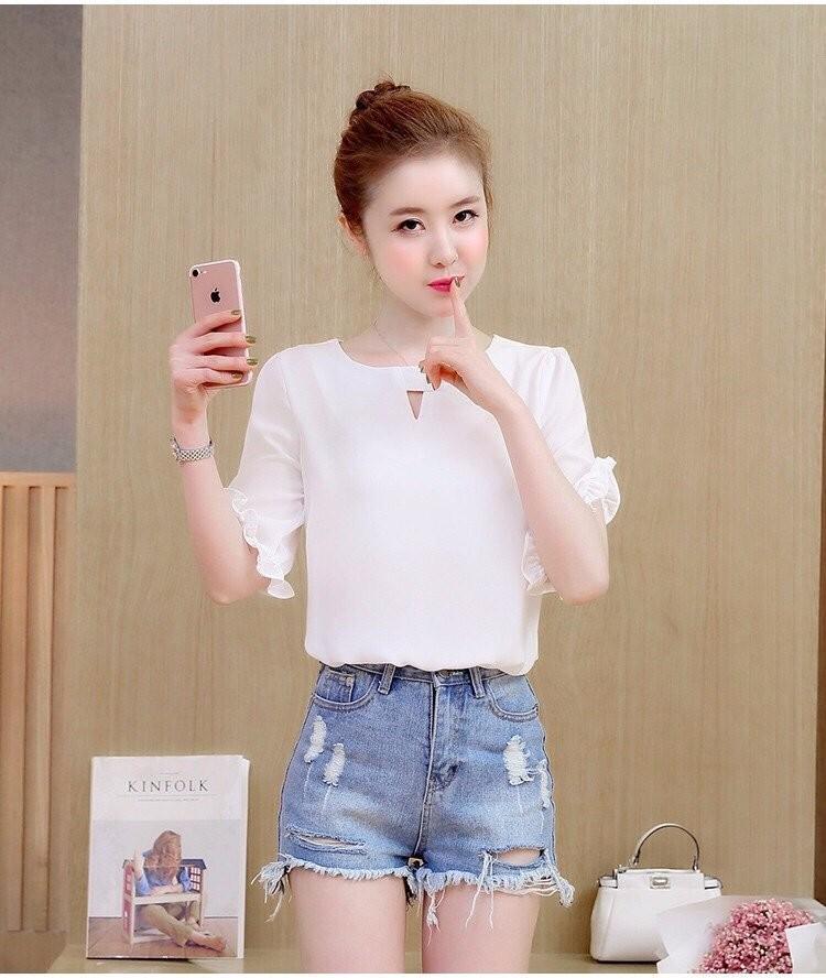 Áo Kiểu Ngắn Tay Viền Bèo
