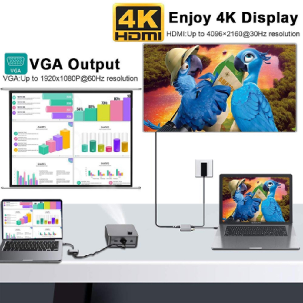 Cáp chuyển USB Type-c ra 2 cổng HDMI/ VGA thương hiệu Stadaz