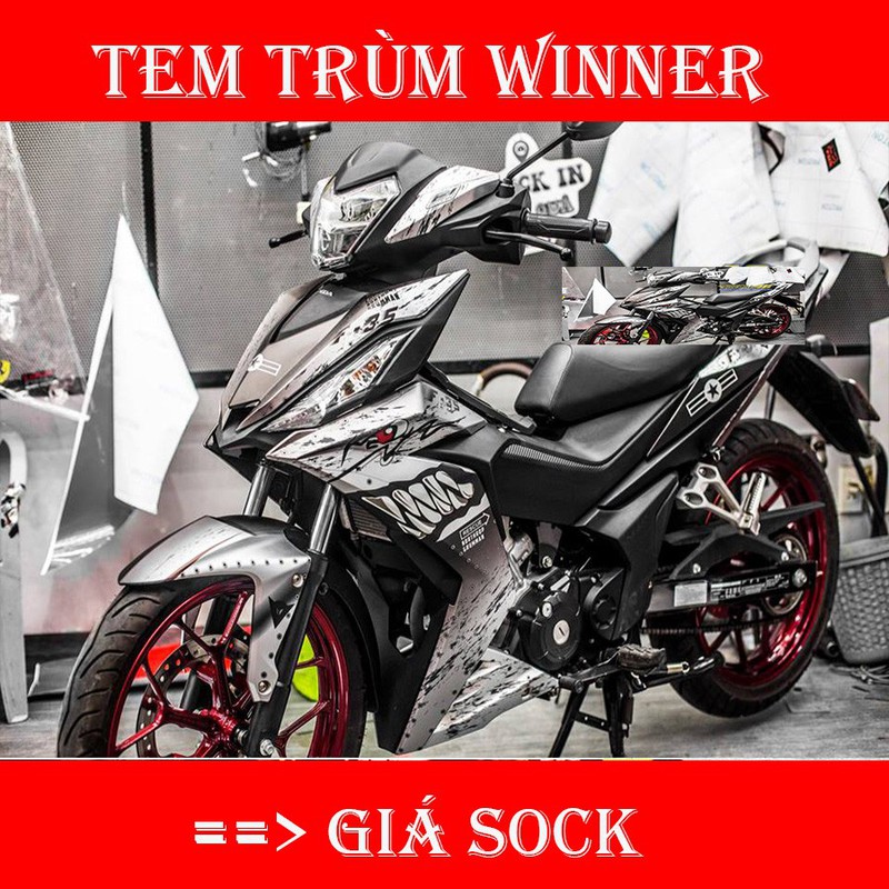 Tem trùm Winner cá mập đen xám shark - Độ dán team trùm decal xe máy Winner cá mập đen xám shark - Team trùm decal xe máy Winner rẻ đẹp và chất
