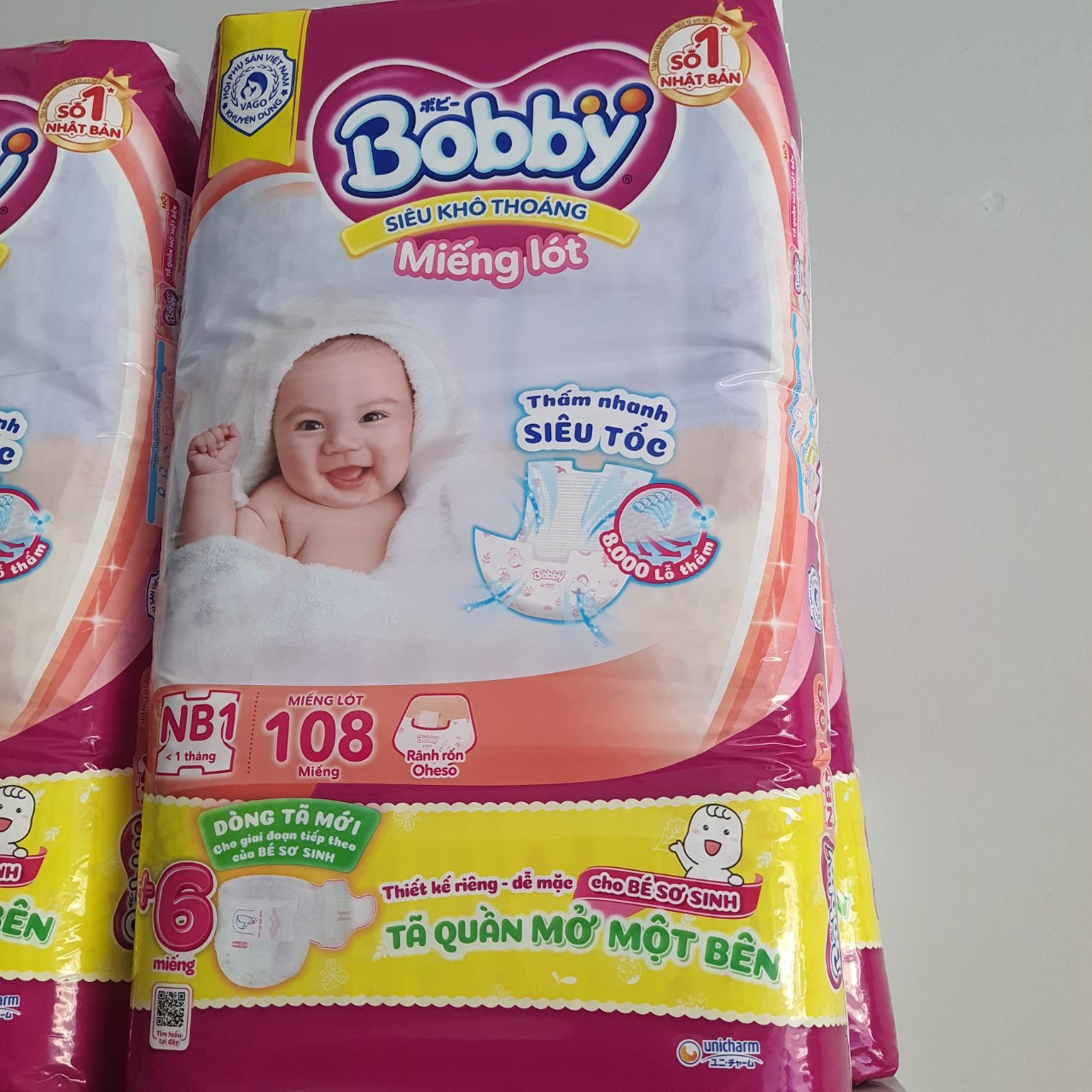 Miếng lót sơ sinh Bobby NB1 108+9 miếng