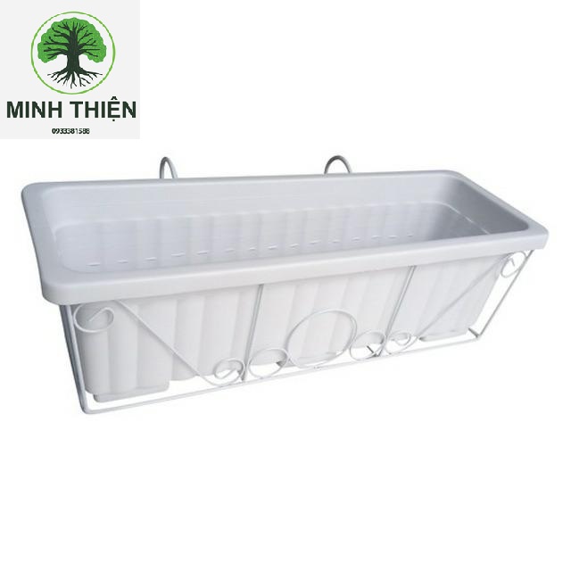 [HCM]Bộ Chậu Trồng Rau Giá Sắt Treo Chậu Lan Can 63cm x  20cm x 19cm