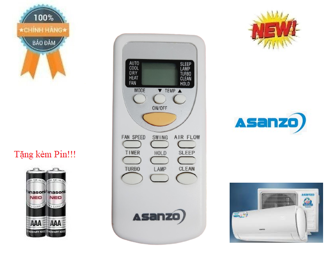 Remote Điều khiển điều hòa máy lạnh Asanzo 1 &2 chiều Inverter- Hàng mới chính hãng 100% Tặng kèm Pin!!
