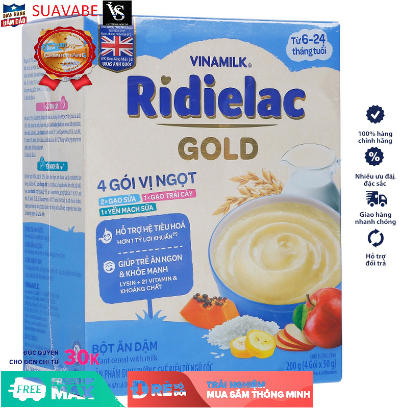 Bộ 2 hộp bột ăn dặm ridielac 4 gói 3 vị ngọt hộp 4 gói x 50g