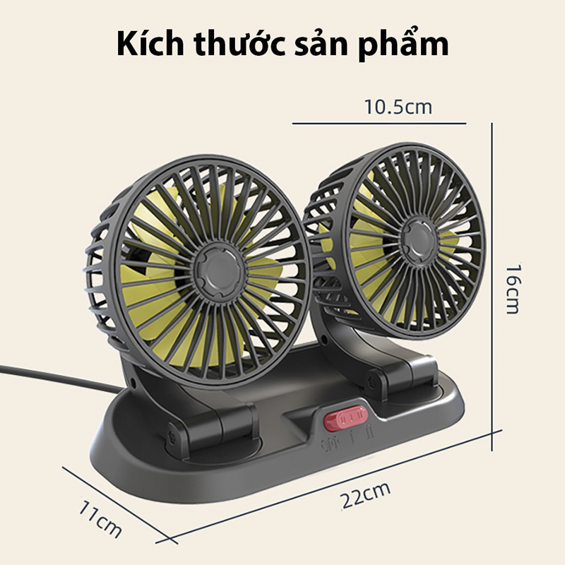 Quạt máy đôi 12v cắm xe ô tô xoay 360 độ điều chỉnh được gió mạnh yếu