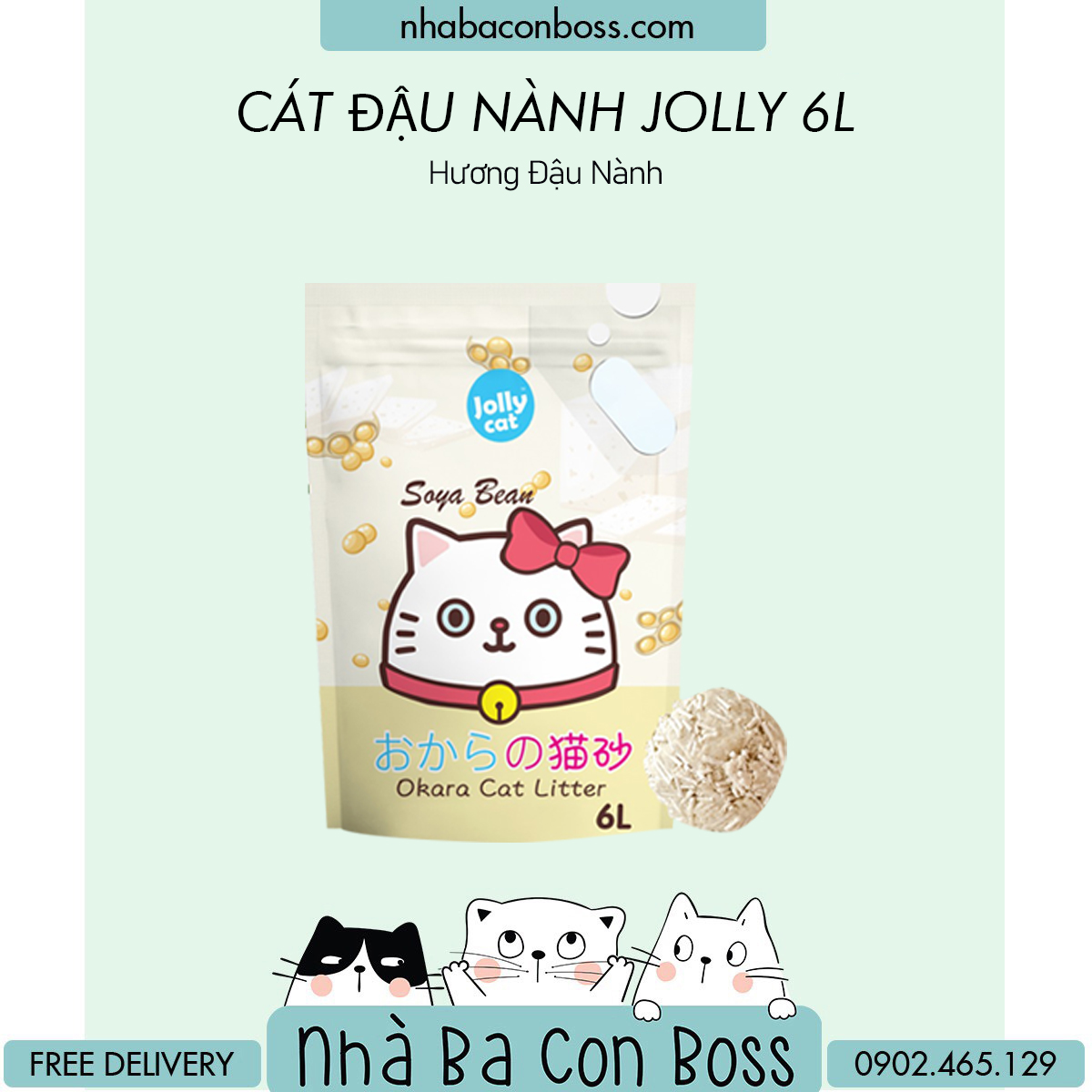 [Cát Đậu Nành] Cát Vệ Sinh Cho Mèo Jolly Bao 6L
