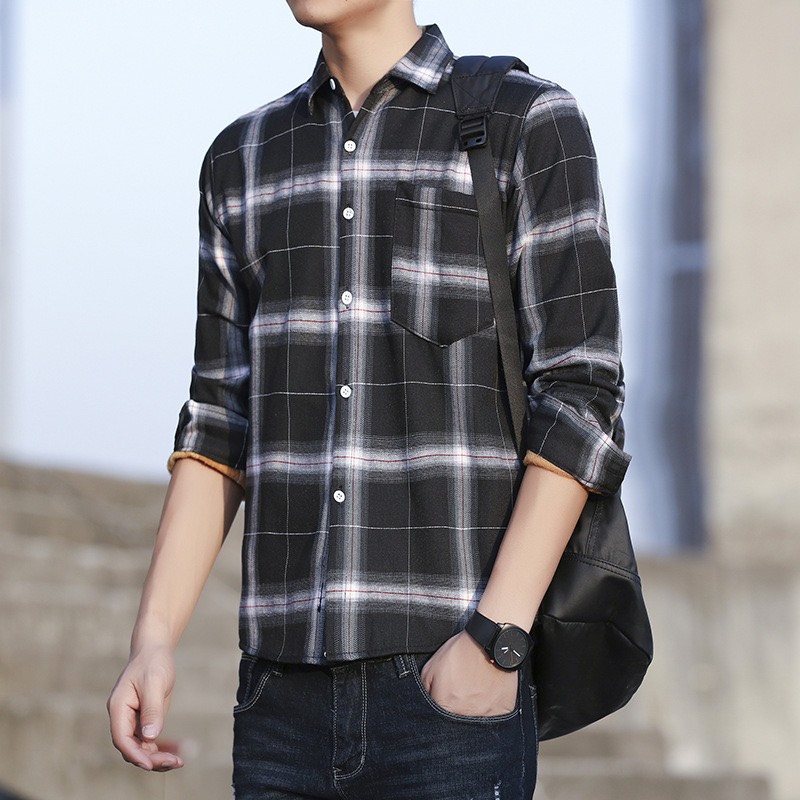 Áo Sơ Mi Nam Nữ Dài Tay Kẻ Sọc Caro Cổ Bẻ Phong Cách Hàn Quốc mẫu đẹp 2024 Thời Trang PONIVALAZA Cao Cấp