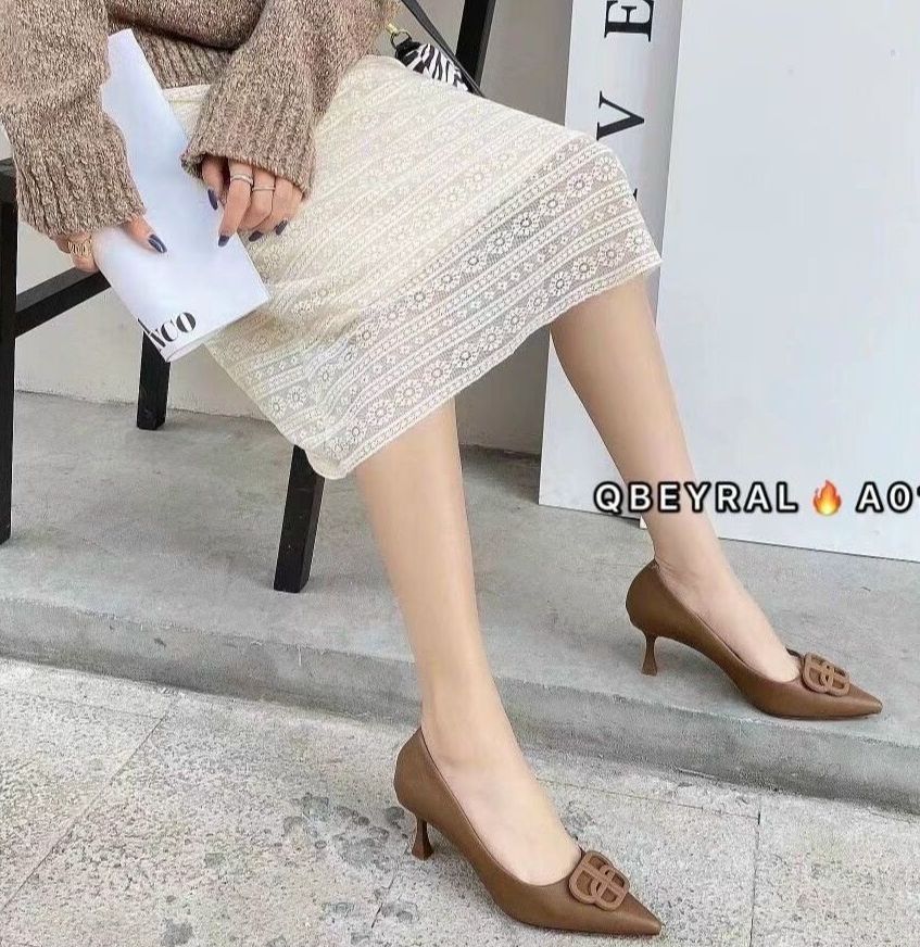 Giày cao gót da thật gót nhọn 7p