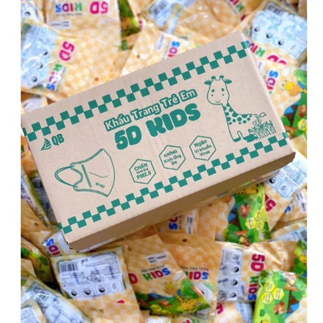 Thùng 300 cái khẩu trang 5d kids bé qb dễ thương