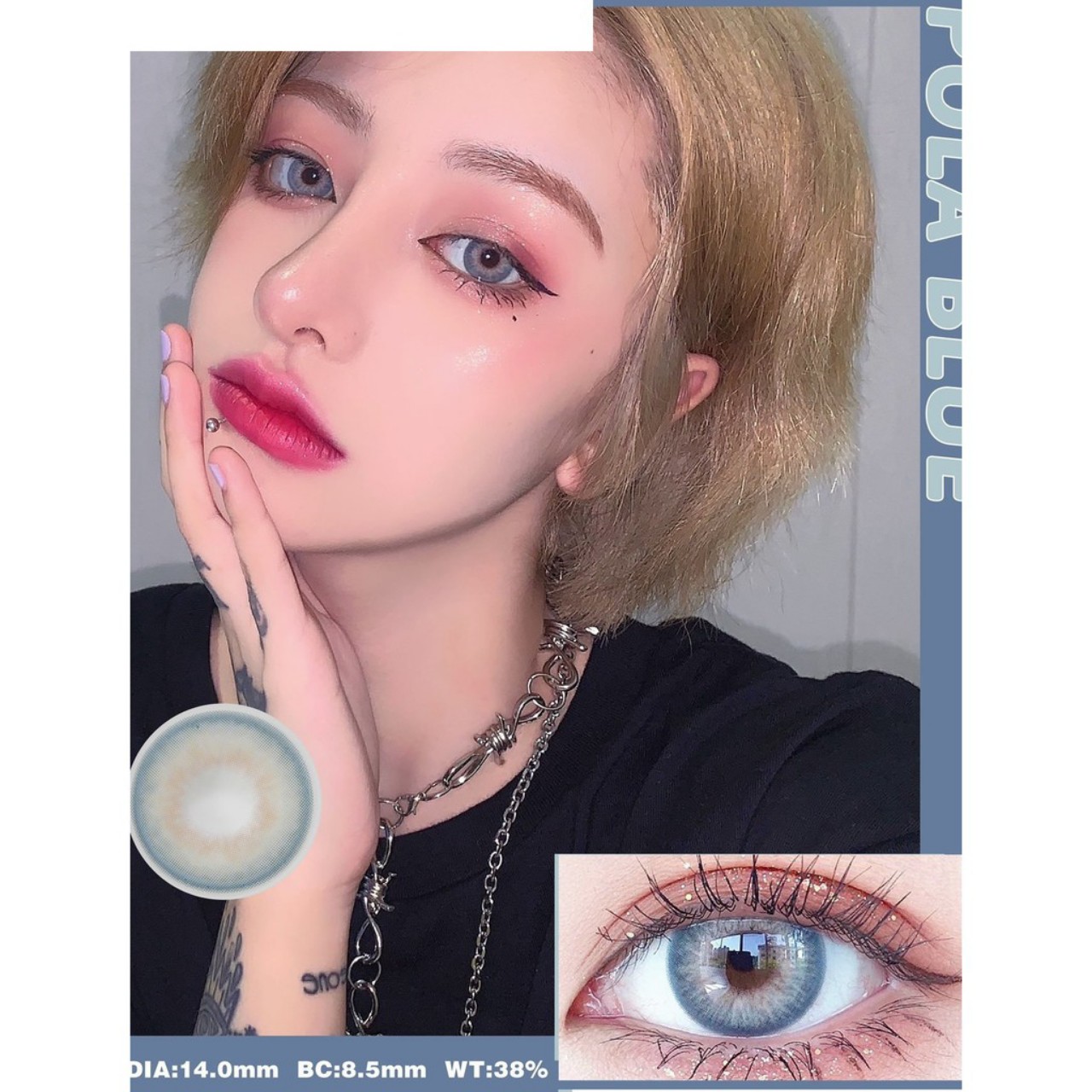 Contact Lens Gray Color Eye Accessory Yearly 0 Degree Korea 1 Gift Lenses Container Case (MS:94)