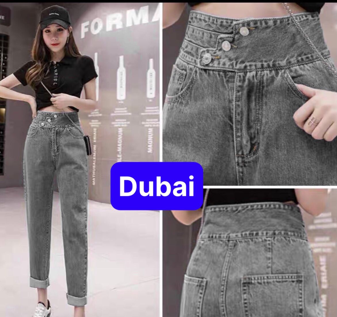 QUẦN JEAN BAGGY NỮ XANH CHẤT BÒ XANH XÁM ĐEN 3 CÚC BẢN TO LƯNG CAO NÂNG MÔNG HOT TREND mới 2023 - DUBAI FASHION