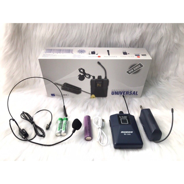 (Công Nghệ UHF) Micro Cài Áo, Mic Cài Đa Năng SUBOS W14A, UHF Tần số cao,Micro không dây đeo tai / cài đầu  cho điện thoại - máy tính - loa kéo - amply - máy trợ giảng
