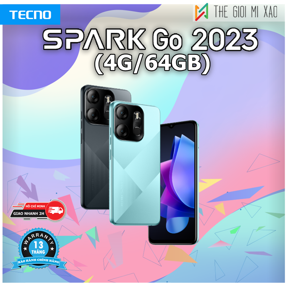 Điện thoại Tecno SPARK GO 2023 4GB/64GB - Mediatek Helio A22 | 5000 mAh | 6,6" HD+| Cảm ứng vân tay | Bảo hành chính hãng 13 tháng