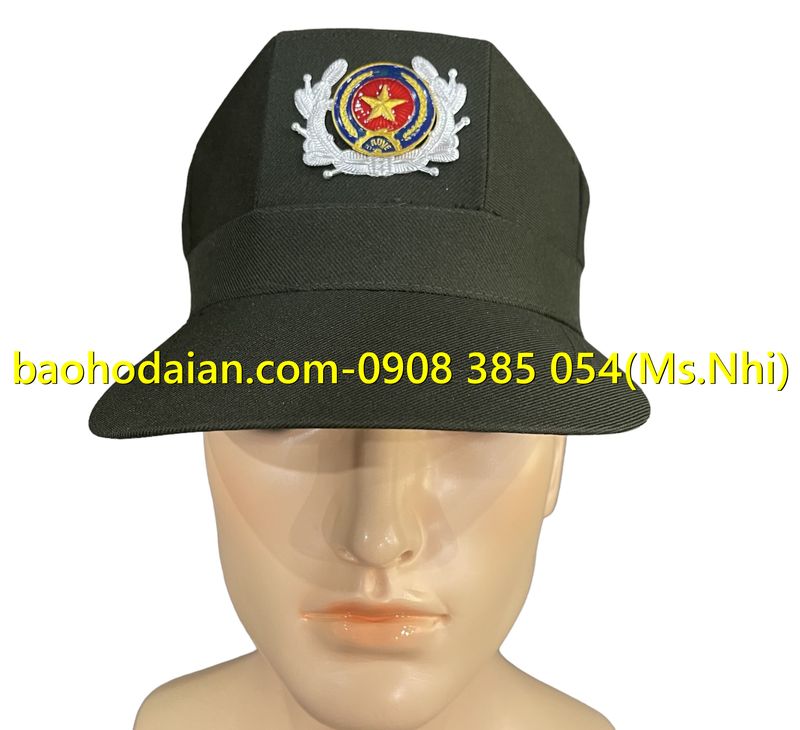 Nón nhân viên bảo vệ màu xanh rêu vải casme dày dặn- Hình thật