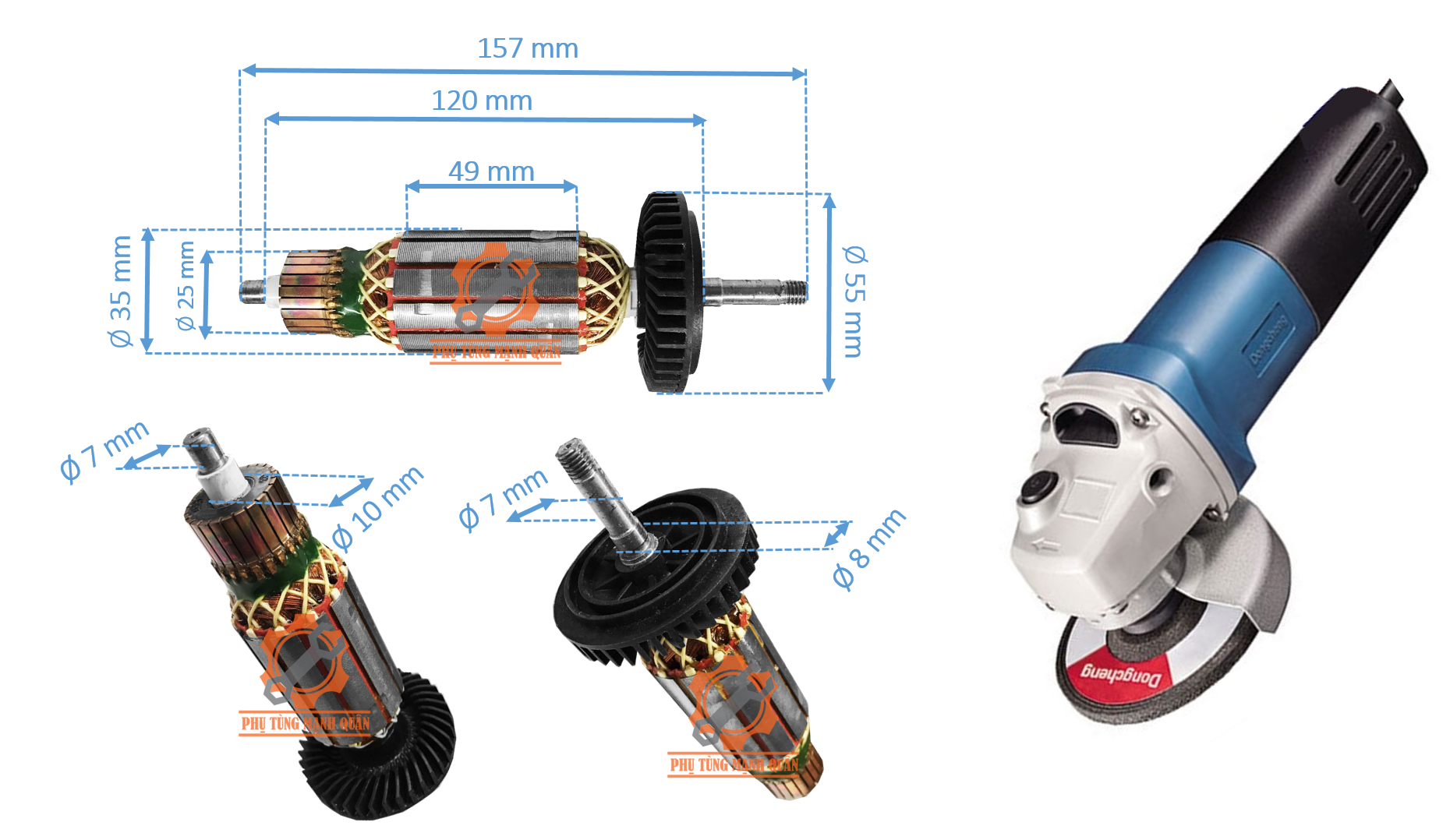 Rotor/ruột máy mài Dongcheng 06-100 tặng kèm chổi than tương ứng