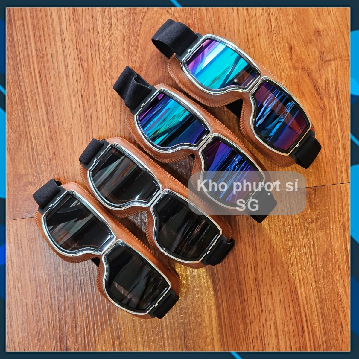 Kính phi công dây loại tốt gọng nâu vuông Classic gắn mũ bảo hiểm 3/4 - kính dây phi công dạng Bulldog chống chói uv gắn nón 3/4 - mũ cào cào