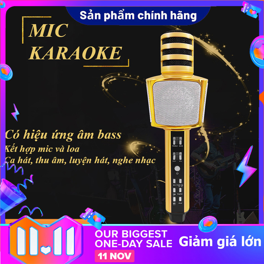 Mic hát karaoke sd-17 bluetooth 5.0 hát cực hay mic hát kèm loa bluetooth karaoke âm thanh to,micro hát karaoke bluetooth sd-17, mic kiêm loa, dung lượng lớn âm vang ấm ghi âm roav anker