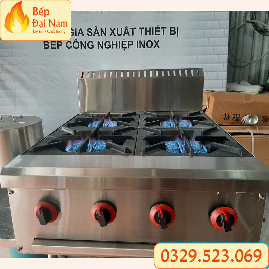 Bếp âu 4 họng inox 304, bếp công nghiệp