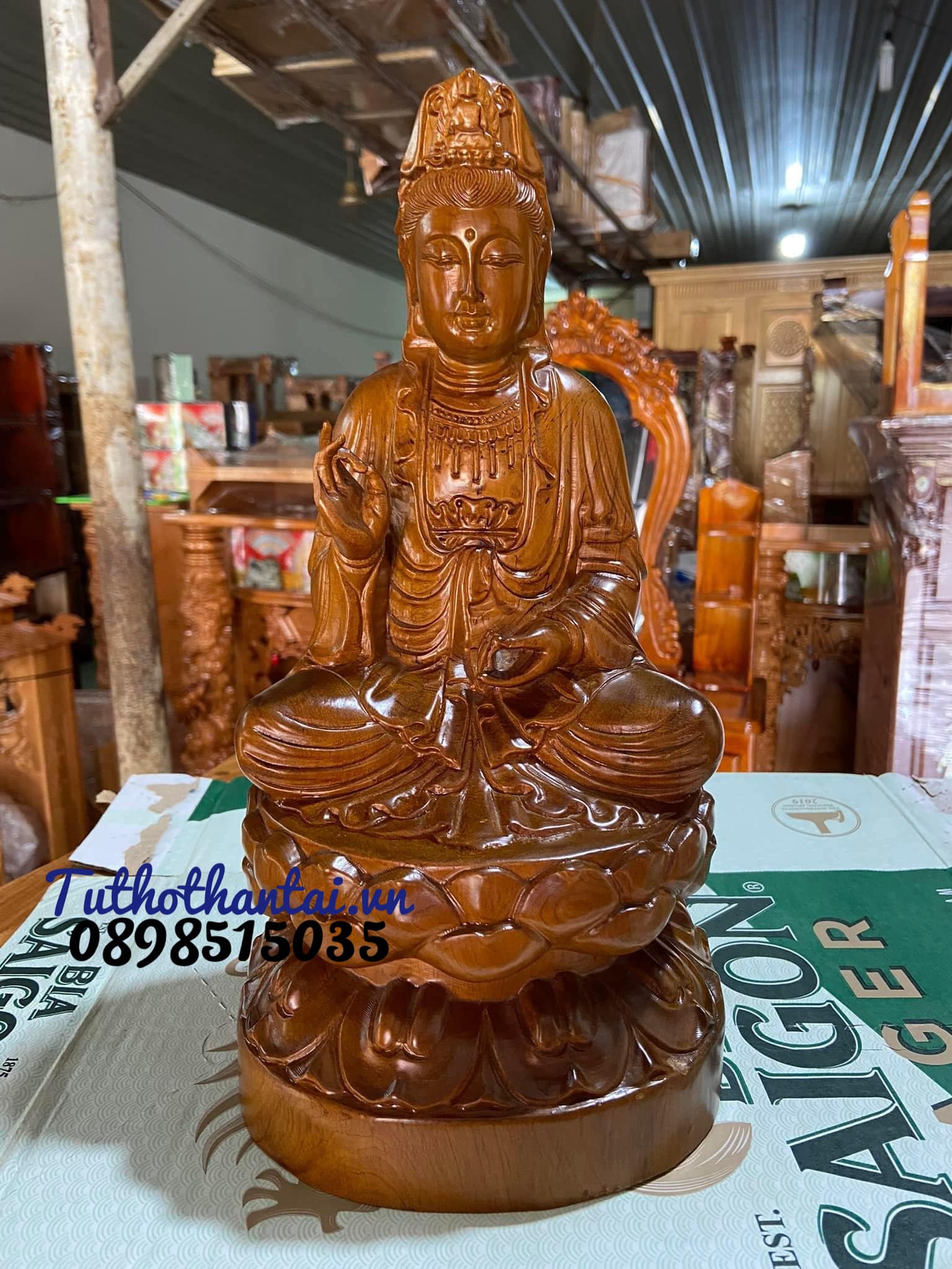 Tượng Phật Quan Âm gỗ Bách Xanh ( Loại lớn )