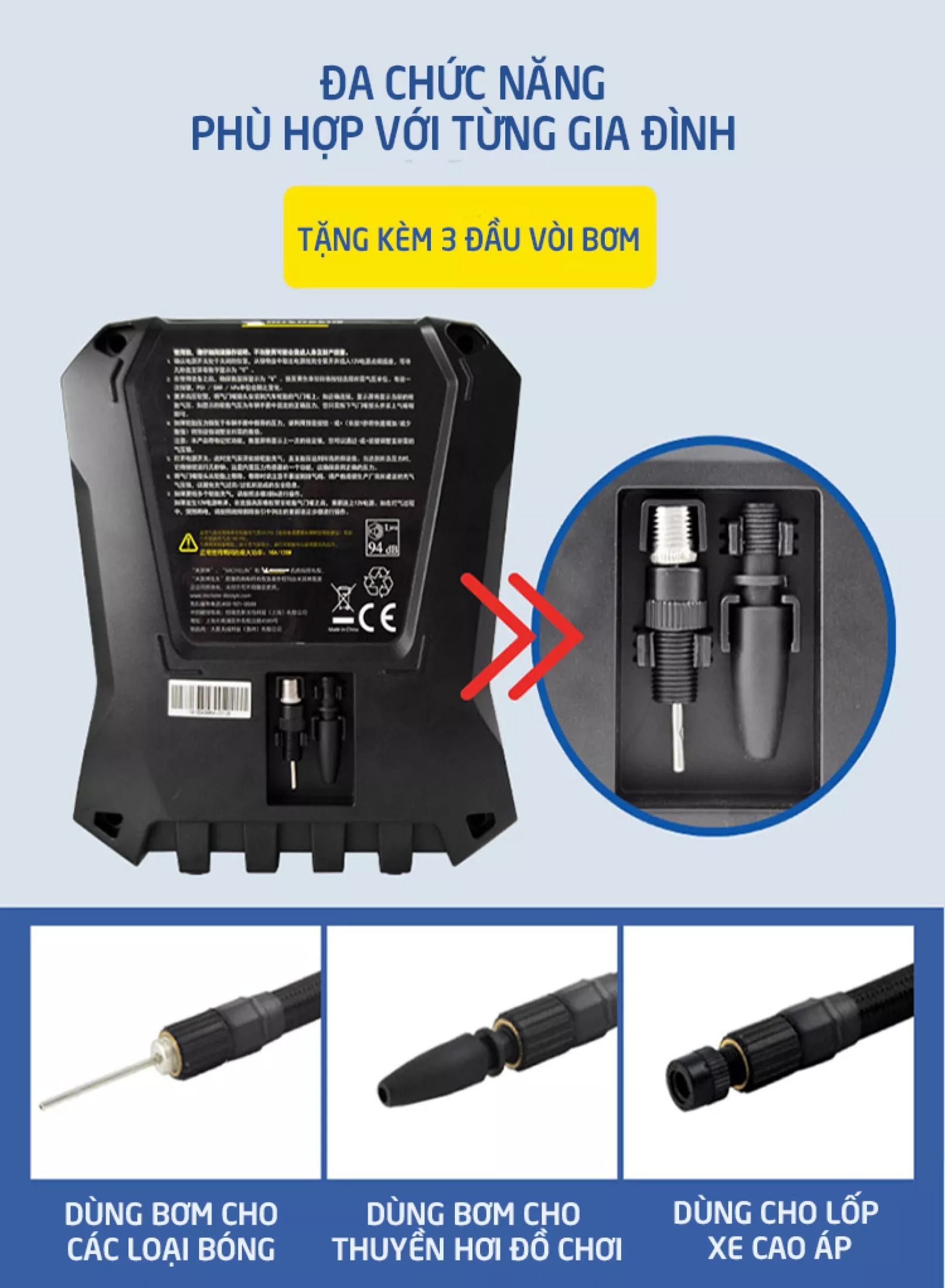 Bơm lốp michelin 12266 tự ngắt 12v dành cho ô tô và xe máy chính hãng.