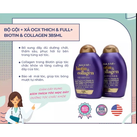 Bộ Dầu Gội Xả Biotin Collagen Ogx 385Ml