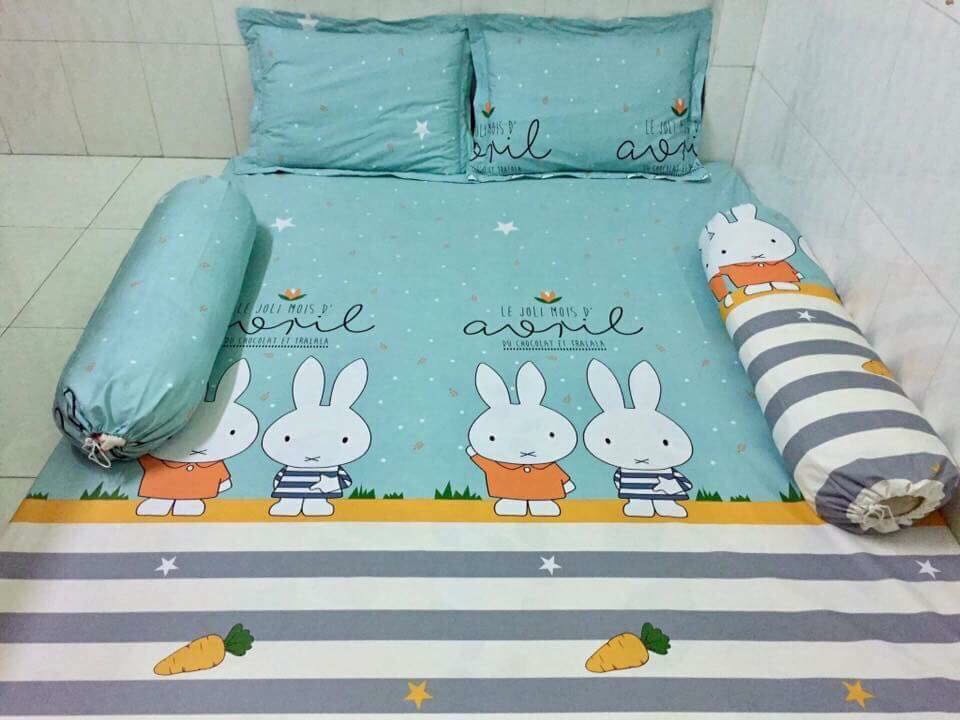 Ga chống thấm Goodmama 100% cotton mẫu Thỏ đôi(sz Queen 1.6x2x10/ sz King 1.8x2x10)