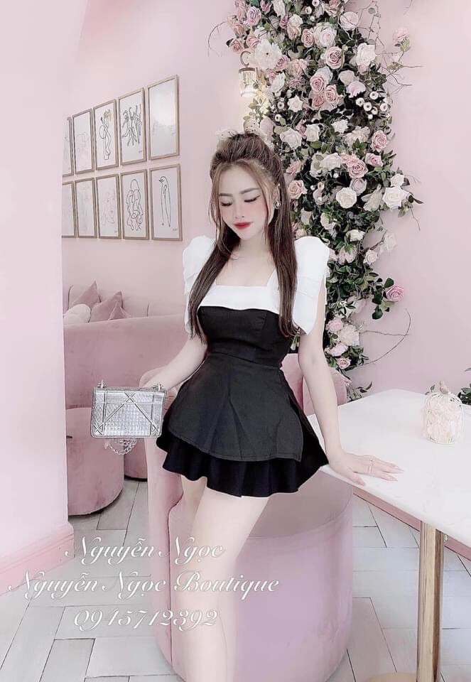 Sét váy xếp li kèm áo nơ-TH#setvaynu