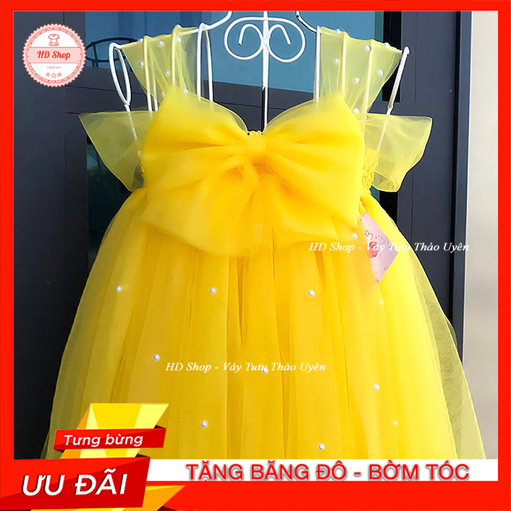 Đầm Bé Gái / Đầm Công Chúa Cho Bé Vàng Nơ Đính Đá