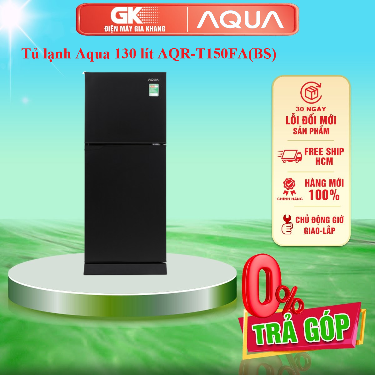 Tủ lạnh Aqua 130 lít AQR-T150FA BS công nghệ làm lạnh đa chiều kháng khuẩn khử mùi với công nghệ Nano Fresh Ag+ - Bảo hành 24 tháng - GIAO TOÀN QUỐC - FREESHIP HCM