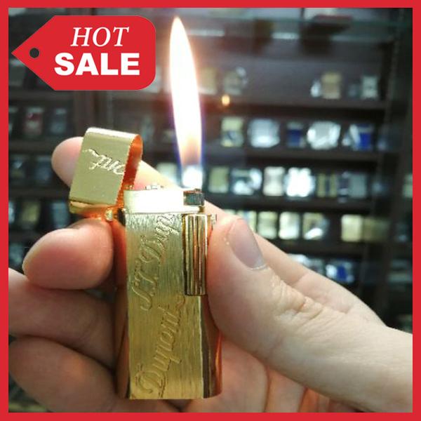 Hộp Quẹt Bật Lửa Dupont Mini Dùng Gas Dòng 2 Lỗ Màu Vàng Xước Khắc Chìm Chữ S.T.Dupont