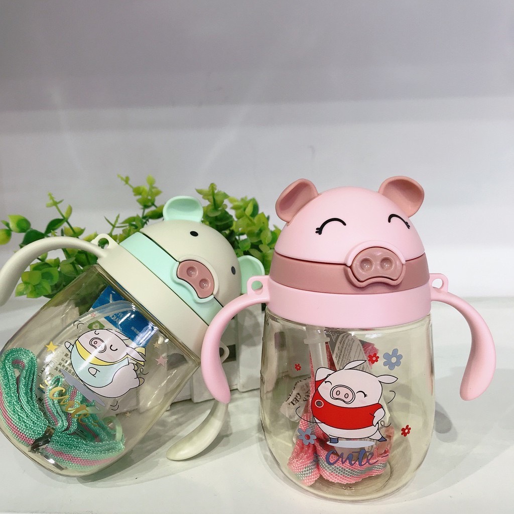 Bình tập uống, bình uống nước cho bé 350ml [ tặng cọ ống hút]