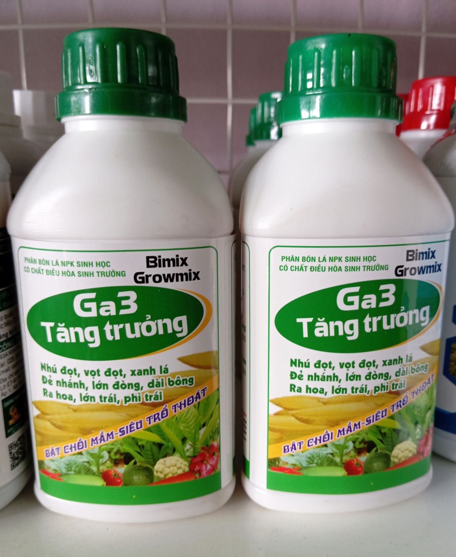 Phân bón lá npk sinh học có chất điều hòa sinh trưởng ga3 bimix growmix chai 500ml