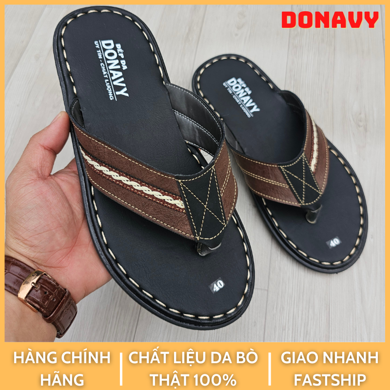 Dép Quai Ngang Nam Da DONAVY Cao Cấp,Thiết Kế Quai Sắc Sảo, May Quai Full Handmade Chắc Chắn D.QK