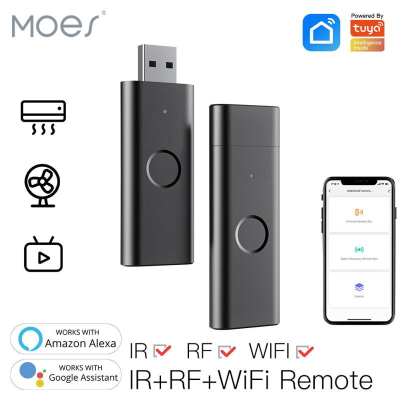 Moes Tuya Bộ điều khiển từ xa WiFi hồng ngoại thông minh Bộ điều khiển từ xa USB IR + RF không dây cho Quạt TV Hỗ trợ tự động hóa nhà thông minh Alexa Google