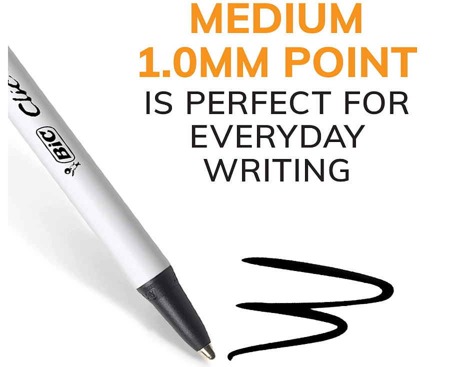 Bút BIC Clic Stic Black Retractable Ballpoint Pens, Medium Point (1.0mm), 24-Count Pack, Round Barrel Design for Comfort