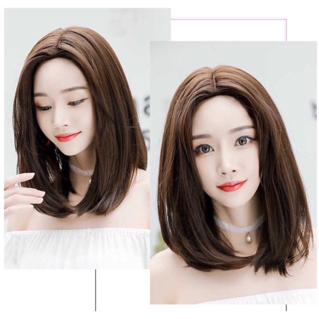 Tóc giả nguyên đầu 2 mái cúp 35cm - tặng kèm lưới