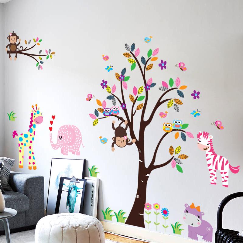 (Size lớn)Decal dán tường VUI CÙNG KHỈ CON HPMDF5099 Sticker Tranh Dán Tường -- Decal dán tường cho bé - Decal dán tường động vật
