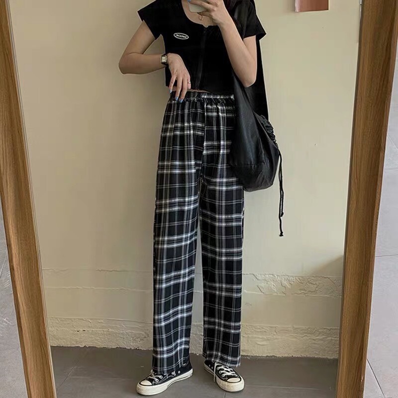 [FREESHIP] Quần baggy,Quần thể thao ,Quần unisex.,quần ống rộng lưng cao Sọc CARO -Trẻ trung năng động,cá tính