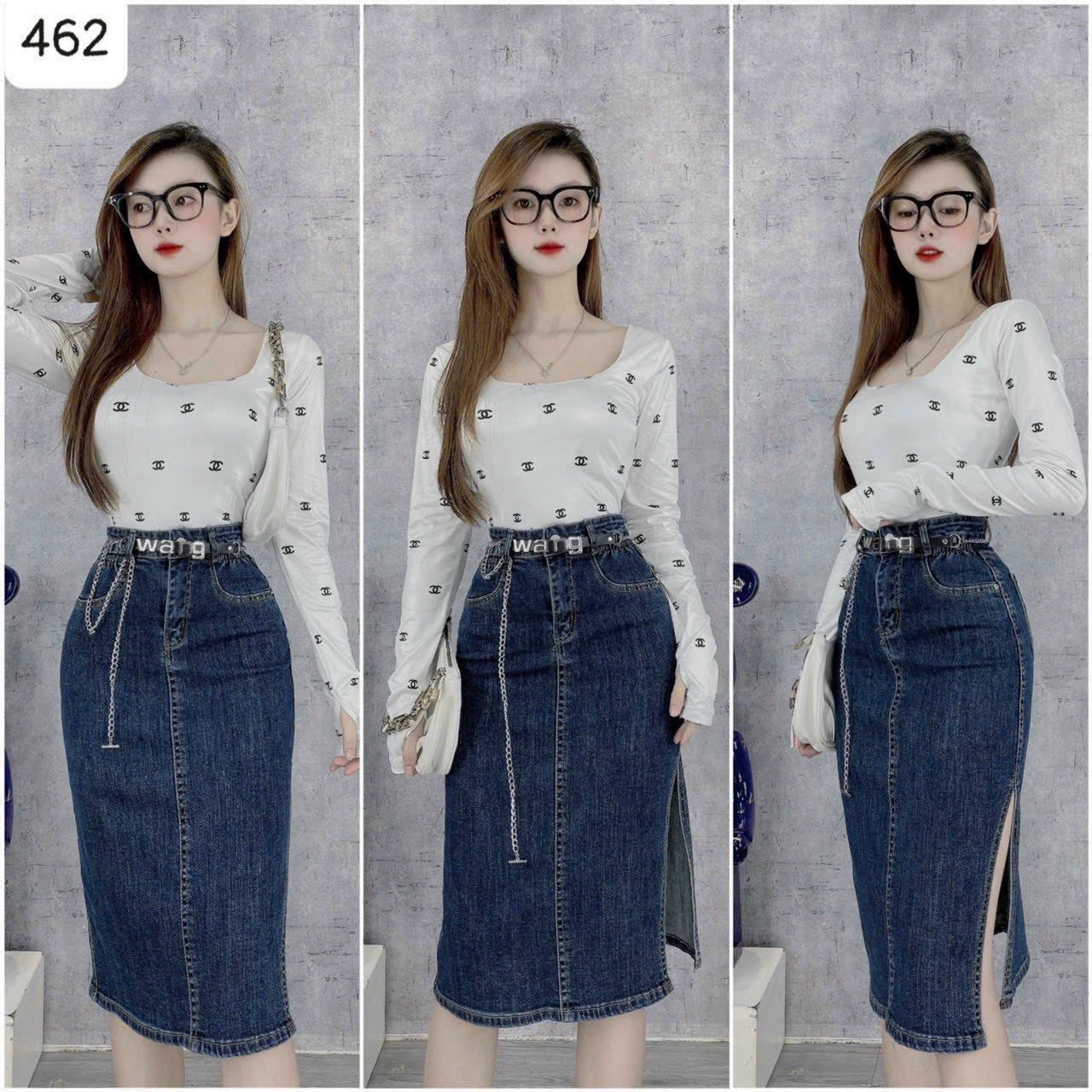 CHÂN VÁY JEAN XẺ TÀ QUẢNG CHÂU CAO CẤP