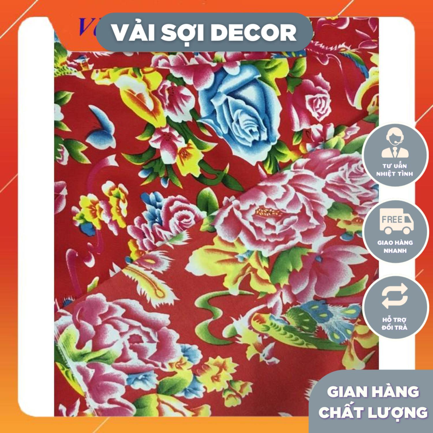 Vải chăn con công đơn đỏ Decor (khổ  1,6m)